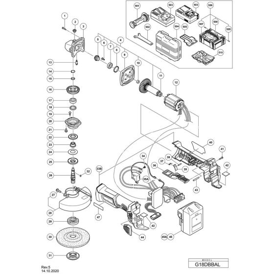 Main Assembly for Hikoki G18DBBAL Cordless Disc Grinder