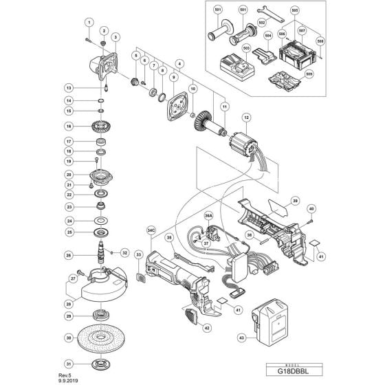 Main Assembly for Hikoki G18DBBL Cordless Disc Grinder