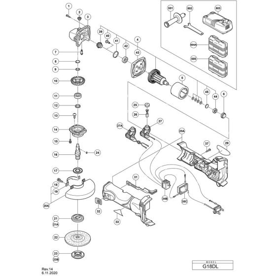 Main Assembly for Hikoki G18DL Cordless Disc Grinder