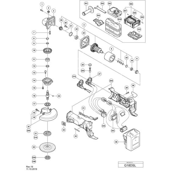 Main Assembly for Hikoki G18DSL Cordless Disc Grinder