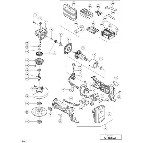 Main Assembly for Hikoki G18DSL2 Cordless Disc Grinder