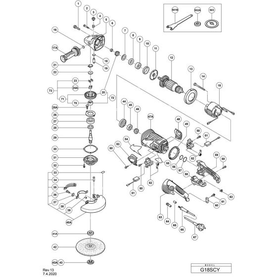 Main Assembly for Hikoki G18SCY Disc Grinder