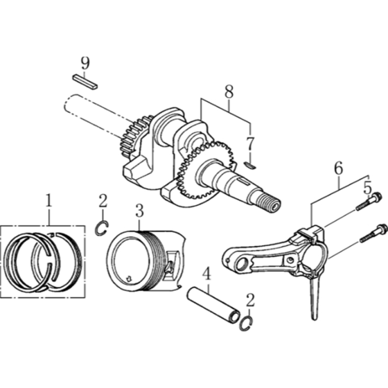 Crankshaft / Piston Assembly for Loncin G200F B Shaft (196cc, 5.5hp) Engine