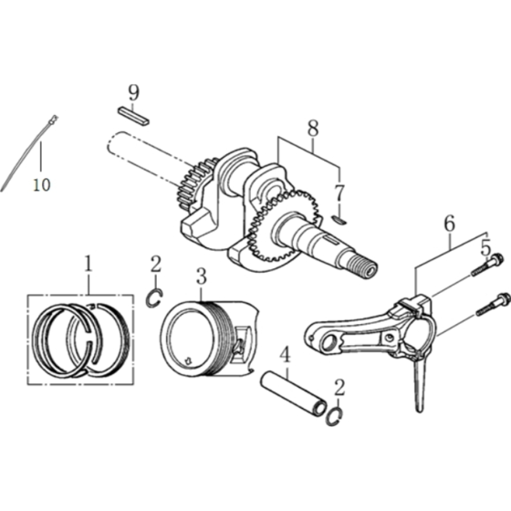 Crankshaft / Piston Assembly for Loncin G200F R Shaft (196cc, 5.5hp) Engine