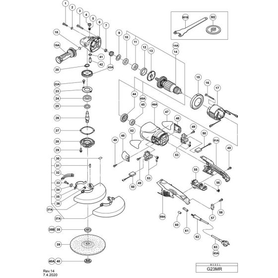 Main Assembly for Hikoki G23MR Disc Grinder