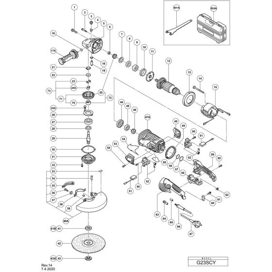 Main Assembly for Hikoki G23SCY Disc Grinder