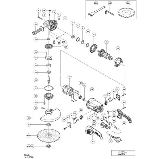 Main Assembly for Hikoki G23ST Disc Grinder