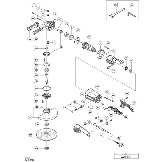 Main Assembly for Hikoki G23SU Disc Grinder