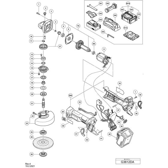 Main Assembly for Hikoki G3612DA Cordless Disc Grinder