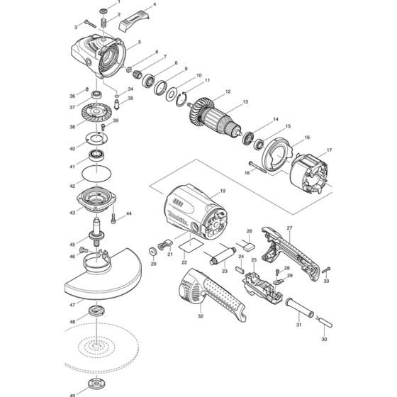 Main Assembly for Makita GA9020S Angle Grinder