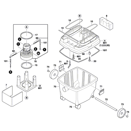 Wet/ Dry Extractor Assembly-1 for Bosch GAS 25 L SFC