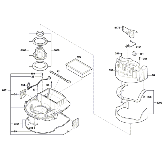 Wet/ Dry Extractor Assembly-2 for Bosch GAS 55 M AFC