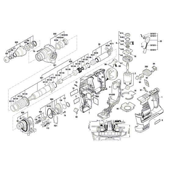 Cordless Rotary Hammer with SDS Plus Assembly for Bosch GBH 36 V-LI Plus