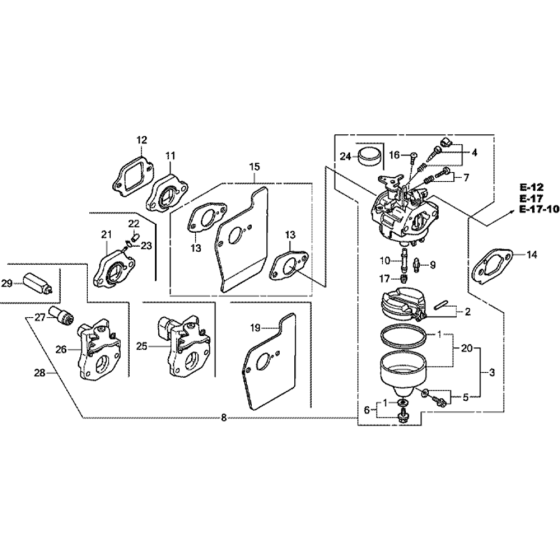 Carburetor Assembly for Honda GCV190A (GJAAA) Engines