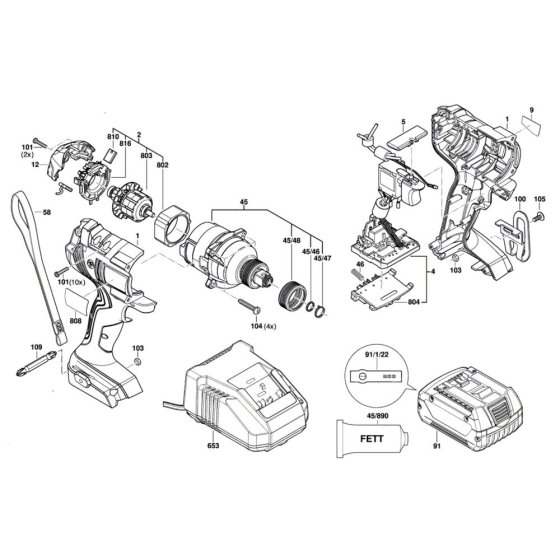 Impact Wrench Assembly for Bosch GDX 18V-180