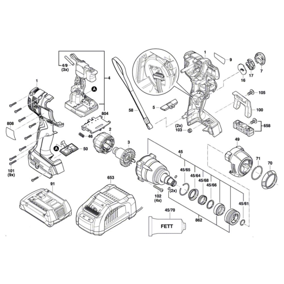 Impact Wrench Assembly for Bosch GDX 18V-200 C