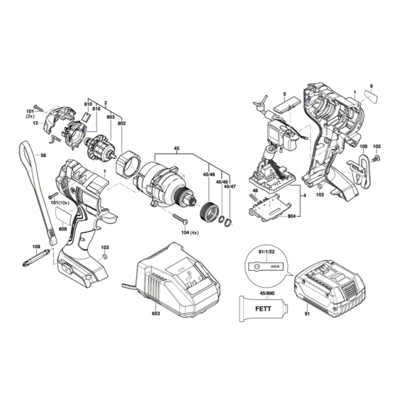 Cordless Impact Driver/Wrench Assembly for Bosch GDX 18V-180