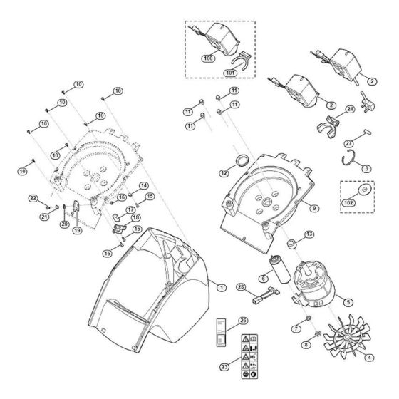 Housing, Electric Motor Assembly for Stihl/ Viking GE 150.1 Electric Shredders