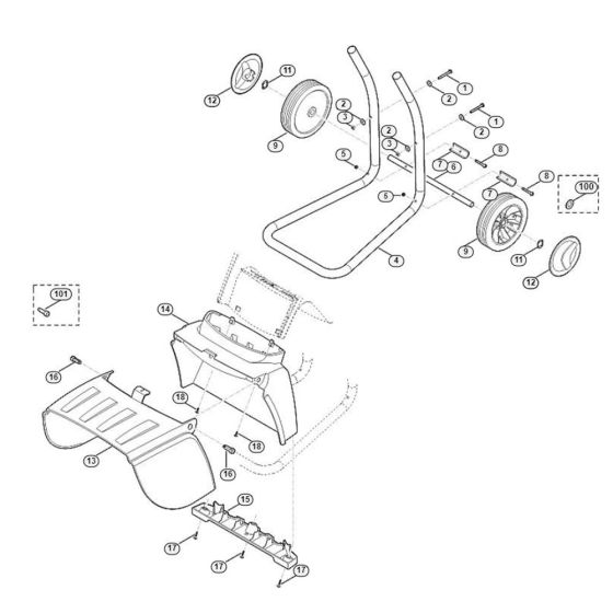 Wheel Carrier Assembly for Stihl/ Viking GE 150.1 Electric Shredders