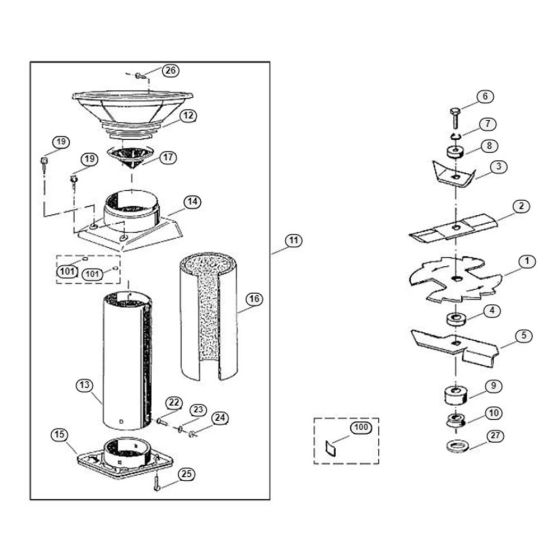 Funnel, Blade Set Assembly  for Stihl/ Viking GE 215 Electric Shredders