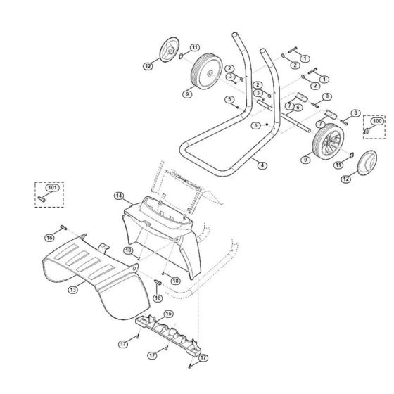 Wheel Carrier Assembly for Stihl/ Viking GE 250.1 Electric Shredders