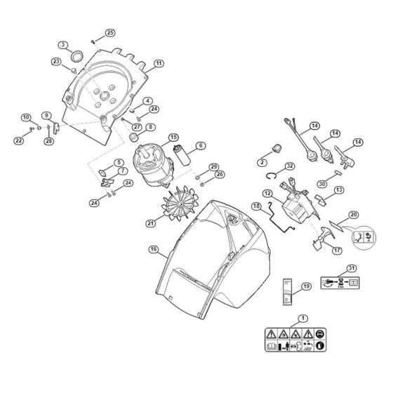 Housing, Electric Motor Assembly for Stihl/ Viking GE 355.1 Electric Shredders