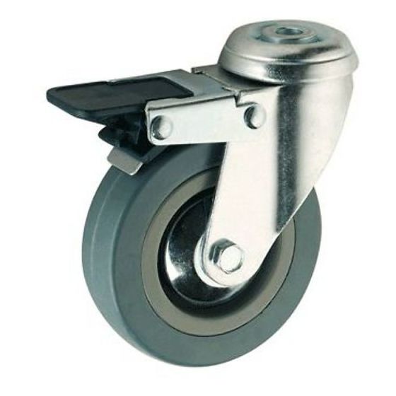 4" Grey Rubber Swivel Castor Wheel Braked