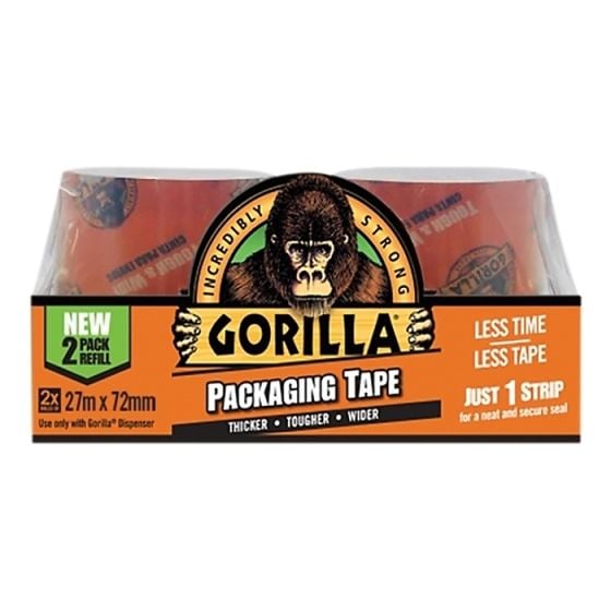 Gorilla Packaging Tape 72mm x 27m Refill Pack of 2 by Gorilla Glue - 3044821