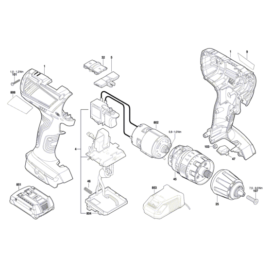 Cordless Screwdriver Assembly for Bosch GSB 18-2-LI Plus