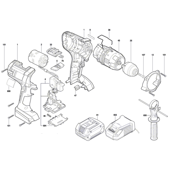 Cordless Combi Drill Assembly for Bosch GSB 18 VE-2-LI