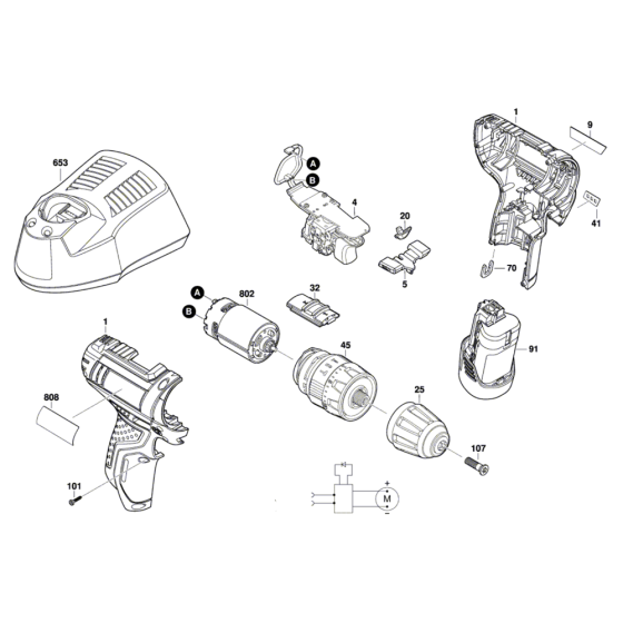 Cordless Percussion Screwdriver Assembly for Bosch GSB 12V-15