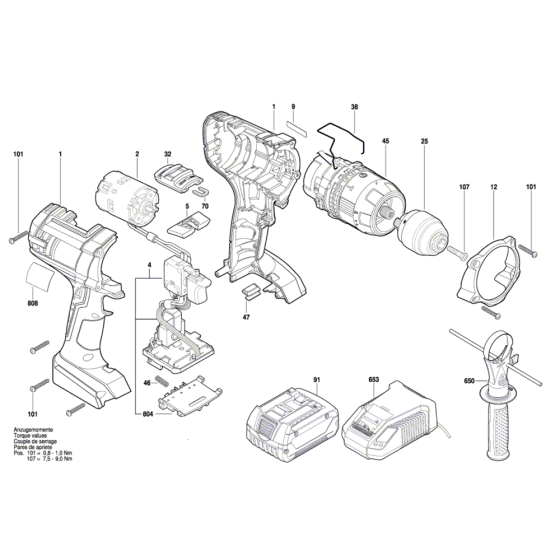 Cordless Percussion Screwdriver Assembly for Bosch GSB 18 VE-2-LI