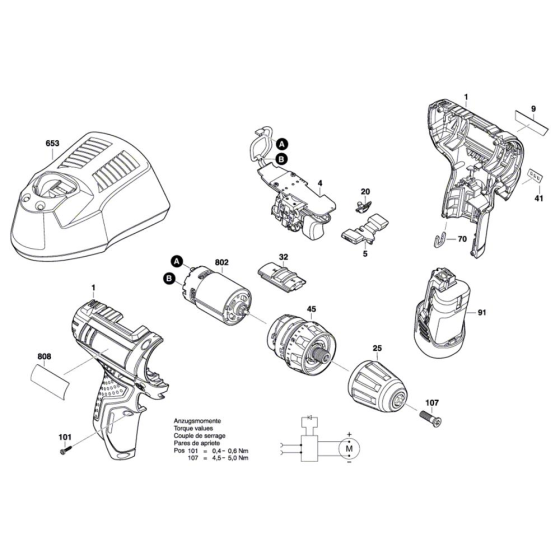 Cordless Drill Driver Assembly for Bosch GSR 12V-15