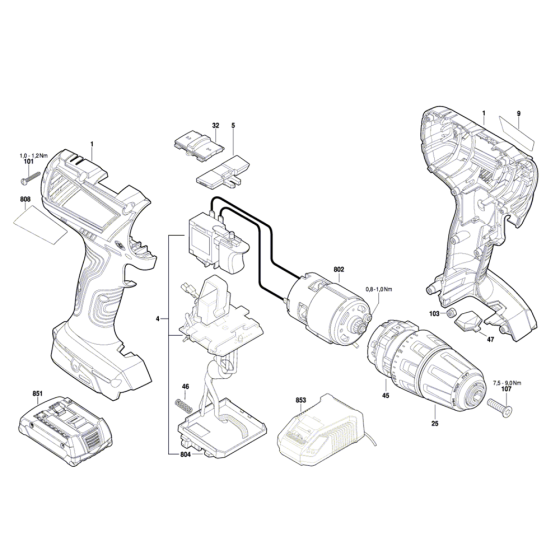 Cordless Drill Driver Assembly for Bosch GSR 18-2-LI Plus