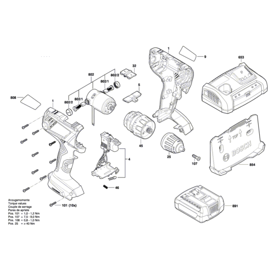 Cordless Drill Driver Assembly for Bosch GSR 18V-21