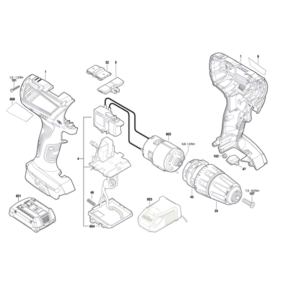 Cordless Drill Driver Assembly for Bosch GSR 18V-28