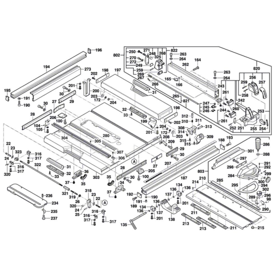 Table Saw Assembly for Bosch GTS 10 XC - Diagram 1