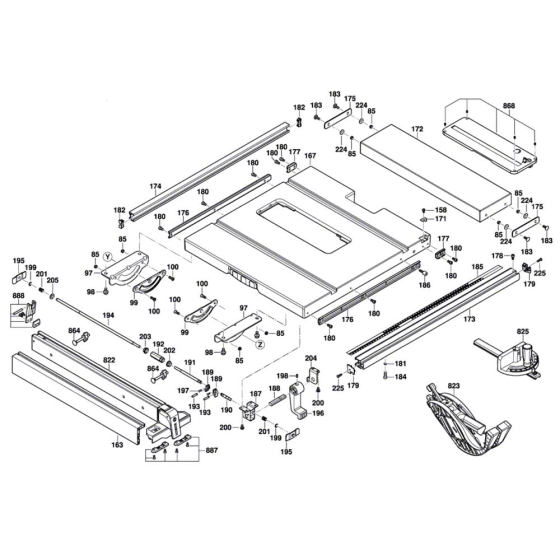 Table Saw Assembly for Bosch GTS 635-216 - Diagram 1