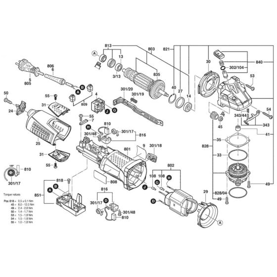 Bosch GWS 13-125 CI Assembly