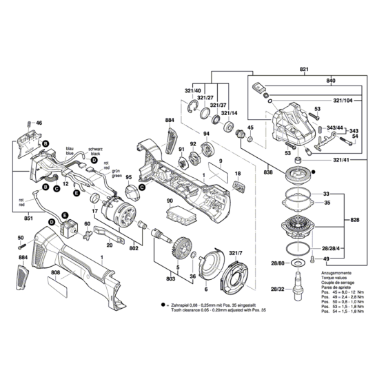 Cordless Angle Grinder Assembly for Bosch GWS 18V-10 C