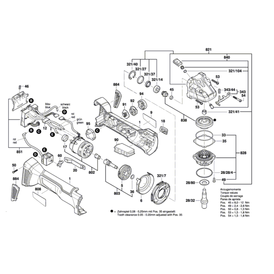 Cordless Angle Grinder Assembly for Bosch GWS 18V-125 C