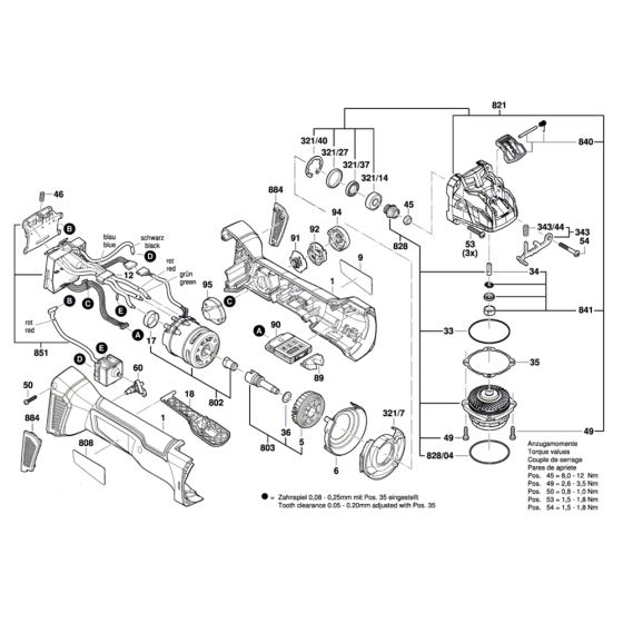 Cordless Angle Grinder Assembly for Bosch GWX 18V-10 PSC