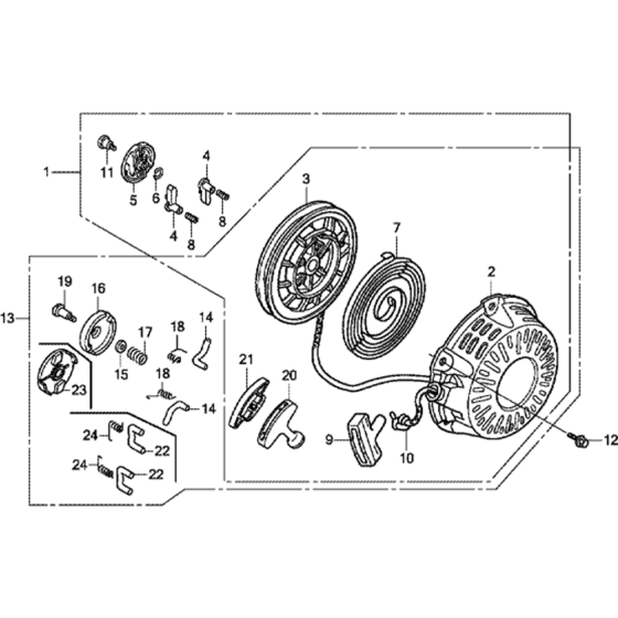 Recoil Starter Assembly for Honda GX120T1 (GCAAT) Engines