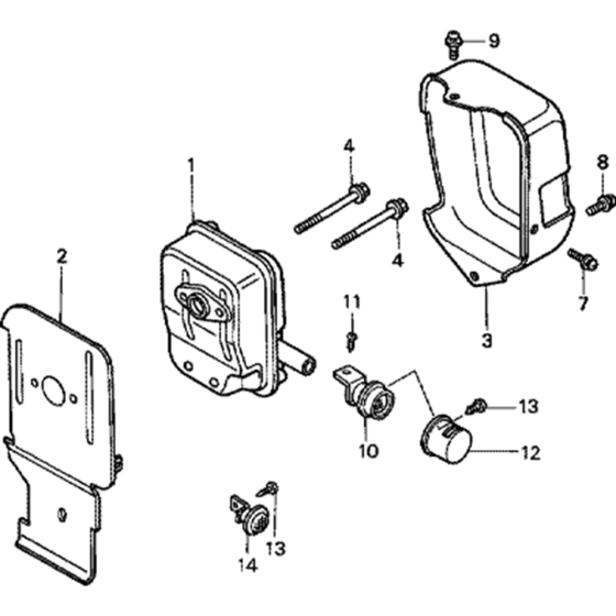 Muffler (Horizontal Type) Assembly for Honda GX31 (GCAG) Engines