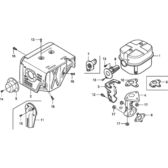 Muffler Assembly for Honda GX340UT1 (GCAVT) Engines up to S/N 1032557