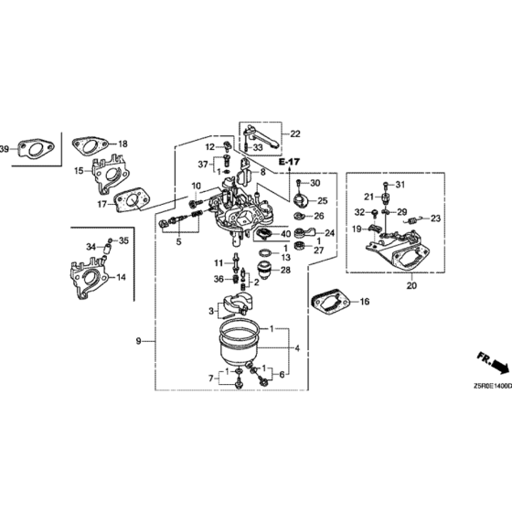 Carburetor Assembly for Honda GX390U1 GCANK Engine.