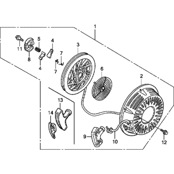 Recoil Starter Assembly for Honda GX390UT1 (GCAKT) Engines up to S/N 1018250