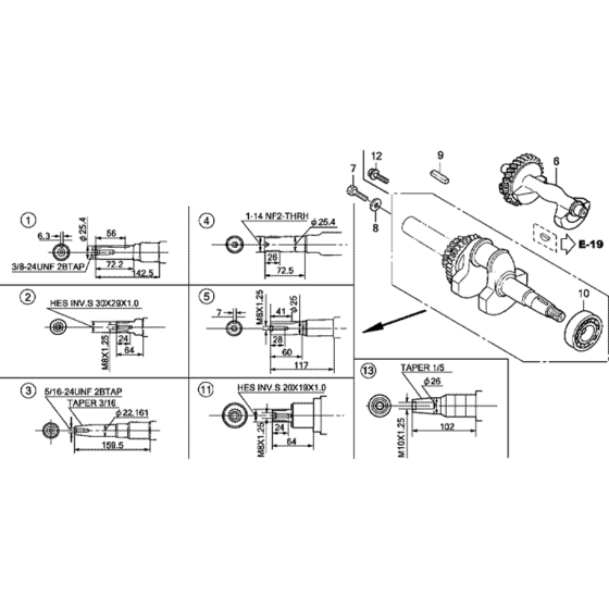 Crankshaft Assembly for Honda GX390UT1 (GCAKT) Engines up to S/N 1199162