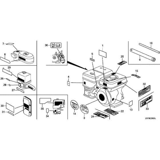 Label Assembly for Honda GX390UT2 GCBCT Engine.