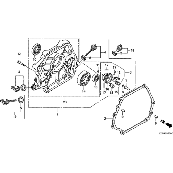 Crankcase Cover Assembly for Honda GX390UT2 GCBCT Engine.